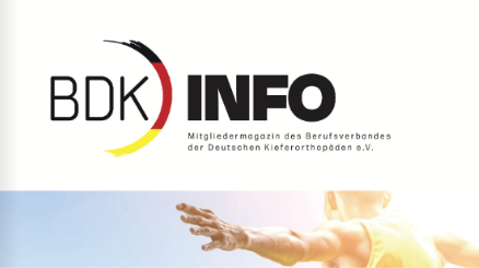 Logo BDK INFO mit Text 'Mitgliedermagazin des Berufsverbandes der Deutschen Kieferorthopäden e.V.'